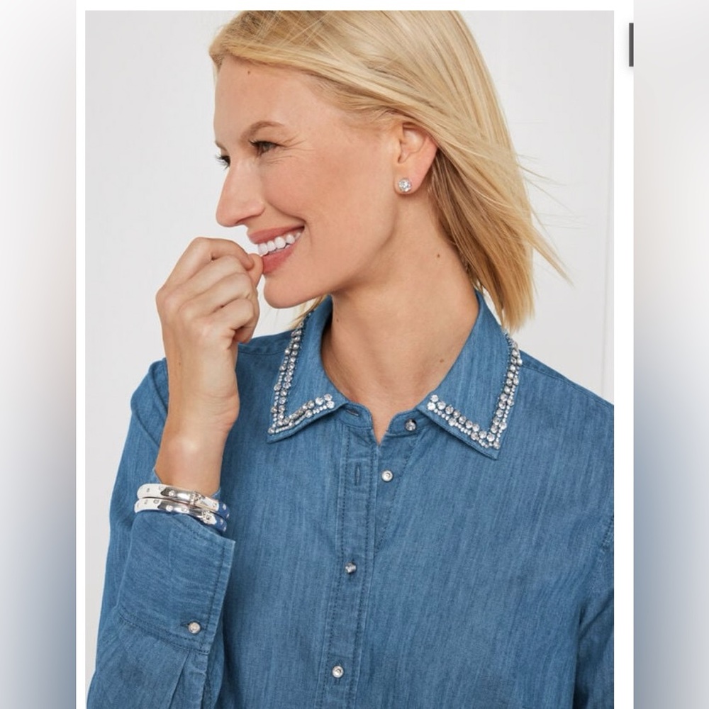 Talbots Embellished Collar Denim Button Front Shirt size 2X NWOT - Picture 7 of 7